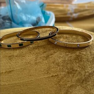 Elegant Stainless Steel Gold and Emerald Green Bangle Set